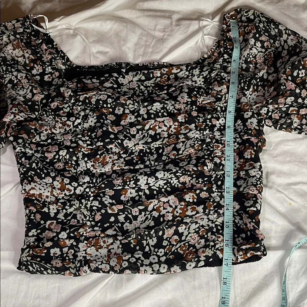 Lulus NWOT Mood Setter Black Floral Print Ruched Long Sleeve Top - Picture 11 of 12